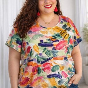 Vibrant Brushstroke Women's Short Sleeve Top - 2XL